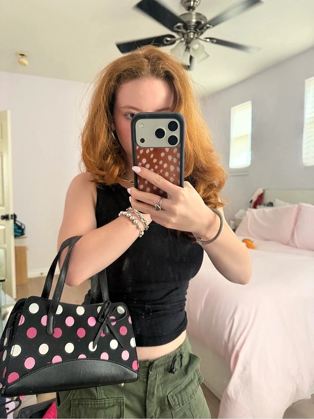 Polka Dot Purse in Black & Pink Like New